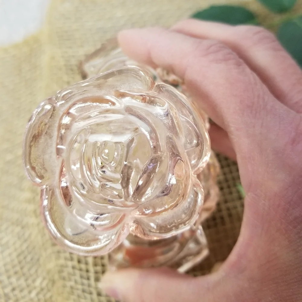 Vintage Pink Glass Perfume Bottle With Rose Stopper - Picture 14 of 16